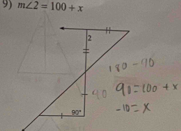 m∠ 2=100+x
2
90°