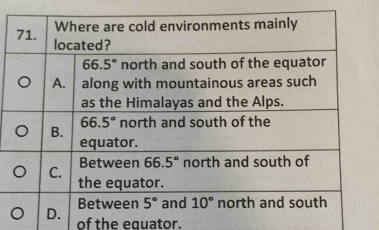 of the equator.