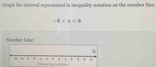 Graph the interval represented in inequality notation on the number line.
-6
Number Line: 
Click and drag to plot line.