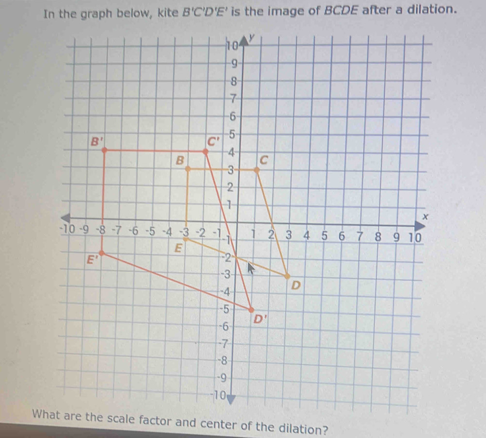 Solved: In the graph below, kite B'C'D'E' is the image of BCDE after a ...