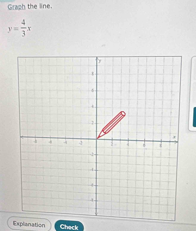 Graph the line.
y= 4/3 x
Explanation Check