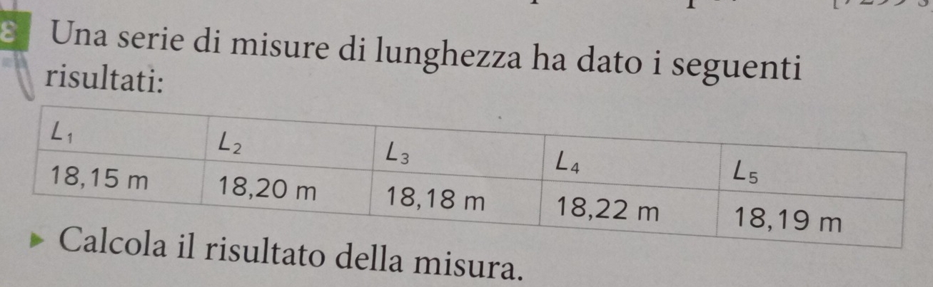 ε Una serie di misure di lunghezza ha dato i seguenti
risultati:
ultato della misura.