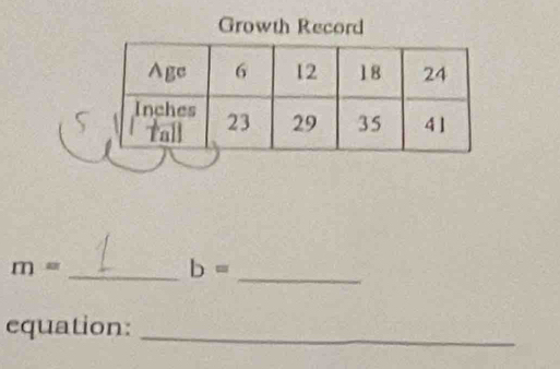 Growth Record 
_ 
_ m=
b=
equation: 
_