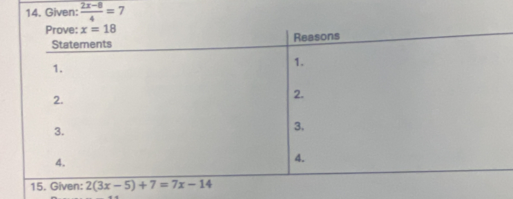 Given:  (2x-8)/4 =7