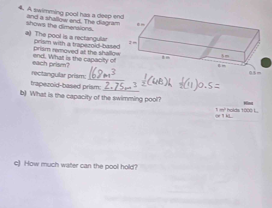 Solved: A swimming pool has a deep en and a shallow end. The diagram ...