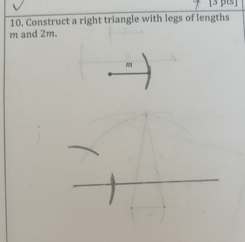 Solved: Construct a right triangle with legs of lengths m and 2m. m [Math]