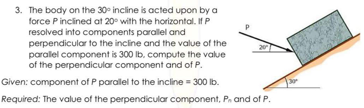 Solved: The body on the 30° incline is acted upon by a force P inclined ...