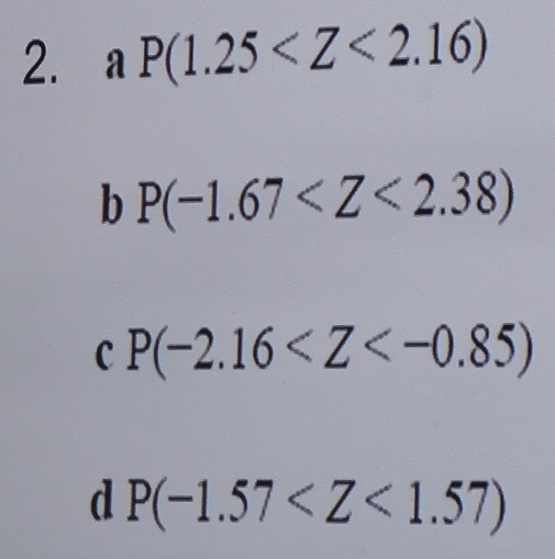 aP(1.25
b. P(-1.67
c P(-2.16
d P(-1.57
