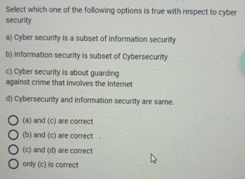 Solved: Select which one of the following options is true with respect ...
