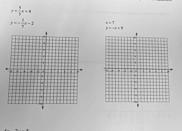 y= 5/7 x+4
y=- 1/7 x-2
x=7
y=-x+9