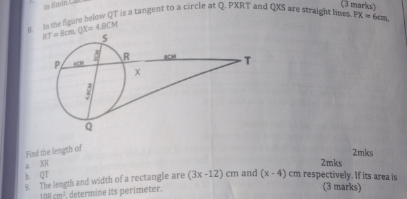 Solved: In the figure below QT is a tangent to a circle at Q. PXRT and ...