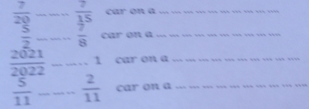  7/20  _  7/15  car on a_
 5/2  _  7/8  car on a_
 2021/2022  _.. 1 car on a_
 5/11  _  2/11  car on a ._