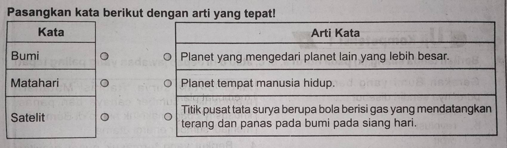 Pasangkan kata berikut dengan arti yang tepat!