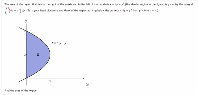 Solved: The area of the region that lies to the right of the y-axis and ...