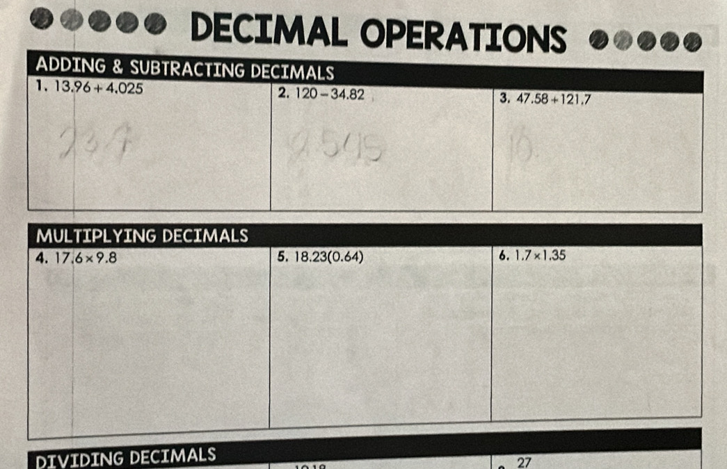 DECIMAL OPERATIONS
DIVIDING DECIMALS
27