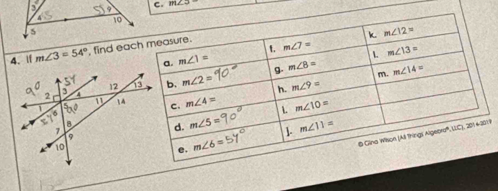 m∠ 5-
4、 If m∠ 3=54°
9