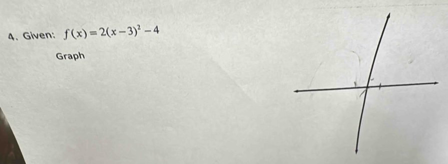 Given: f(x)=2(x-3)^2-4
Graph