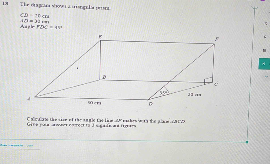 Solved: The diagram shows a triangular prism. CD=20cm AD=30cm 16 Angle ...