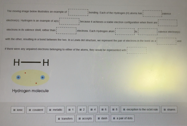 Solved: The moving image below illustrates an example of bonding. Each ...
