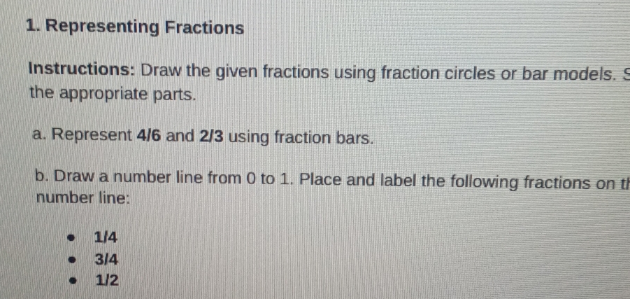 Solved: Representing Fractions Instructions: Draw the given fractions ...