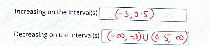 Increasing on the interval(s) 
Decreasing on the interval(s)