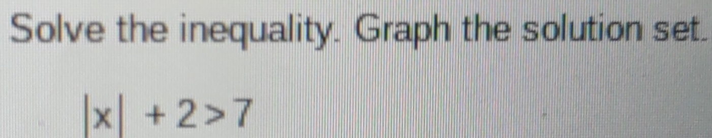 Solve the inequality. Graph the solution set.
|x|+2>7