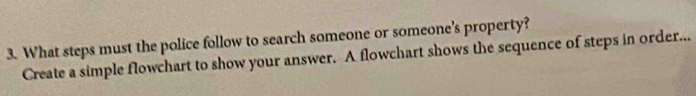 What steps must the police follow to search someone or someone's property? 
Create a simple flowchart to show your answer. A flowchart shows the sequence of steps in order...