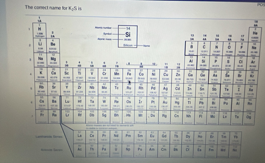 The correct name for K_2S is POS
0
s