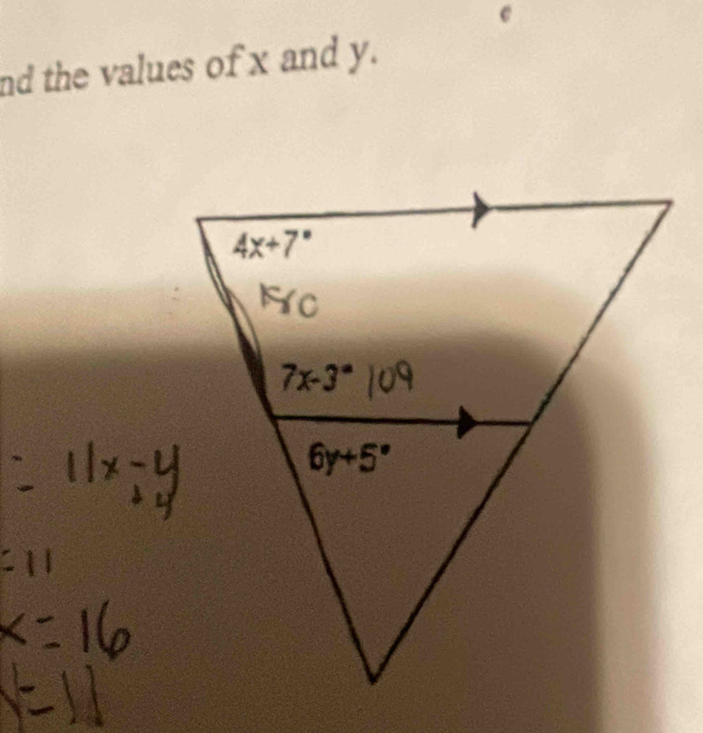 nd the values of x and y.