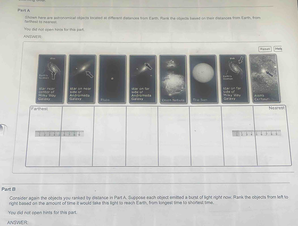 Solved: Shown here are astronomical objects located at different ...