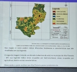 Nas mapas os coras poden indicor diferentes fenámesos e carecterísticos que são 
clotalhadas em swa legende. 
O mage de imagem trsta do são do sala |cabartura da sala) no município de Alte Flareste 
- MT, sue legenda indica áreas ocupadas por bairros(urbanal, áreas ecupadas por 
egricultura, dentre outras caractenísticas 
Obeer wande-o, pode-se direr que Alta Floresta possuí predamínio de