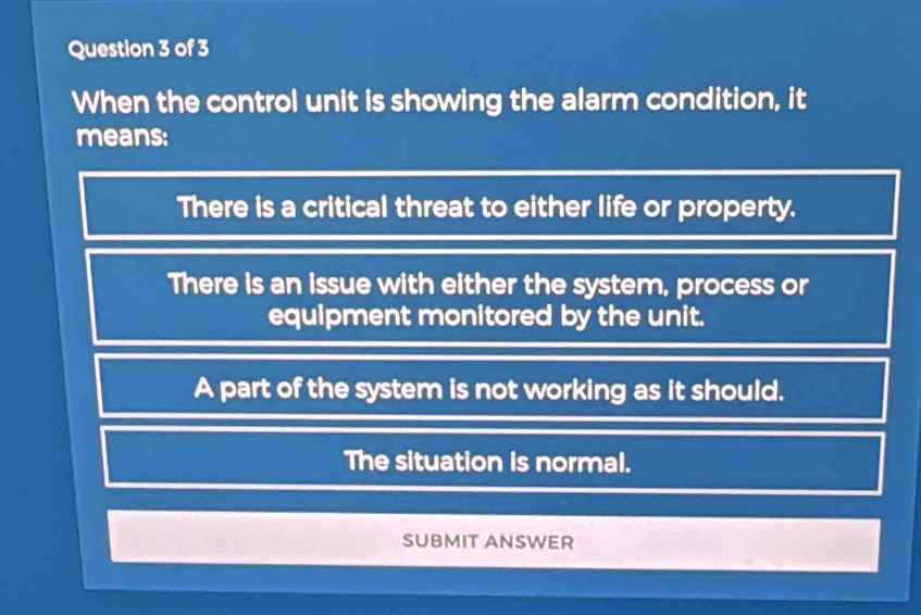 Solved: When the control unit is showing the alarm condition, it means ...