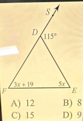 A) 12
C) 15 D) 9