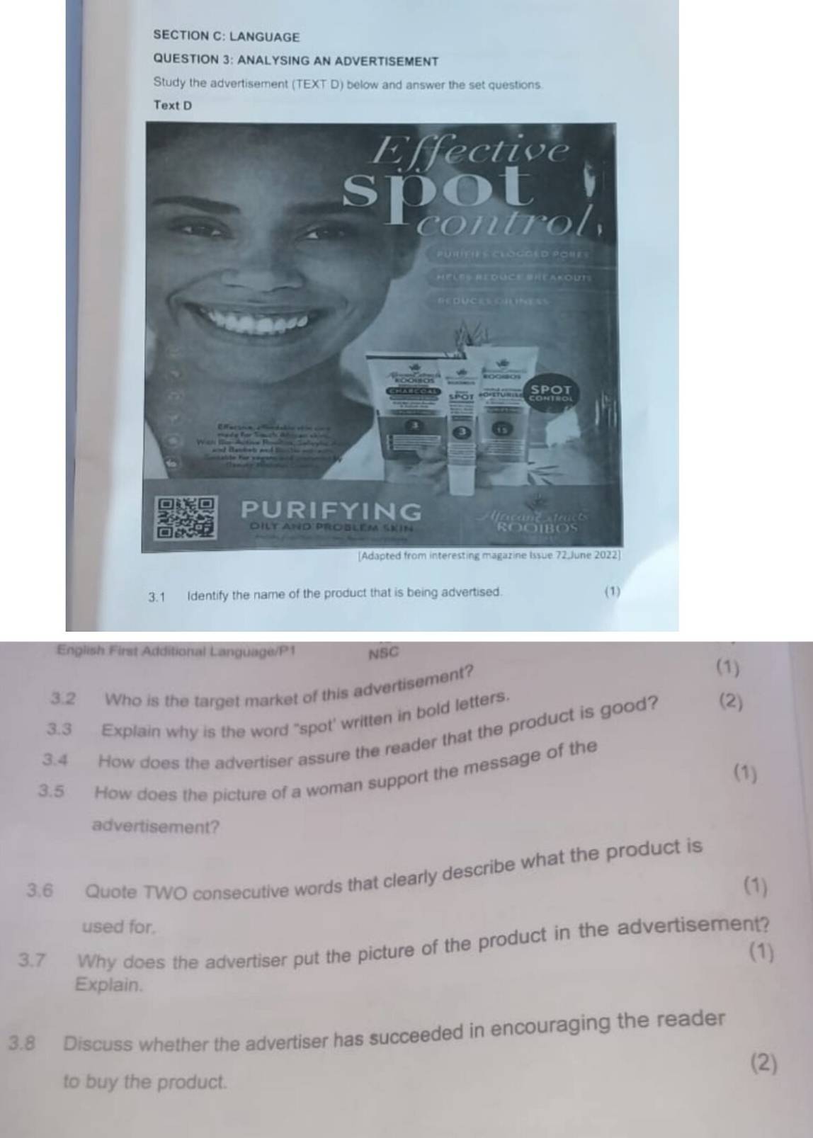 Solved: LANGUAGE QUESTION 3: ANALYSING AN ADVERTISEMENT Study the ...