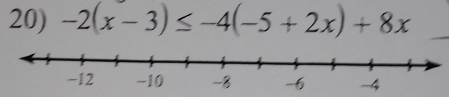 -2(x-3)≤ -4(-5+2x)+8x