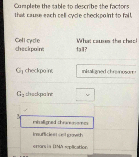 Solved: Complete the table to describe the factors that cause each cell ...