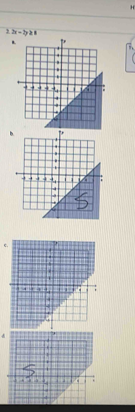 H
2. 2x-2y≥ 8
a 
b 
c 
d