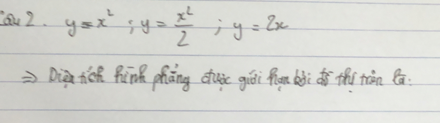 au 2. y=x^2; y= x^2/2 ; y=2x
Dig tieh Rin phāng duic giōi phom bài dǎ thi tān Qa.