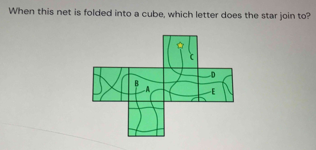 When this net is folded into a cube, which letter does the star join to?