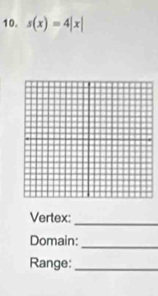 s(x)=4|x|
Vertex: 
_ 
Domain: 
_ 
Range:_