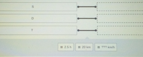 2.5 h # 20 km :: ??? km/h