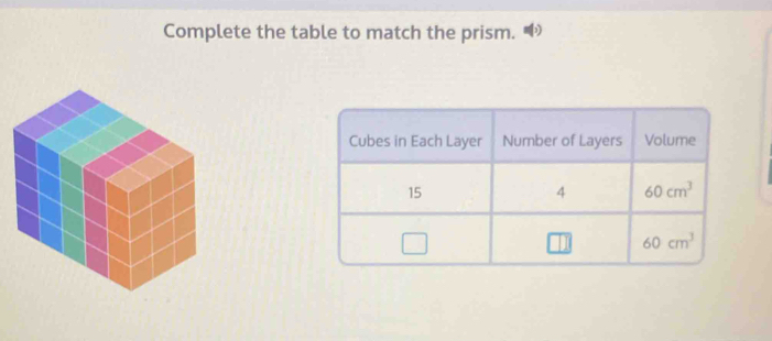 Complete the table to match the prism.