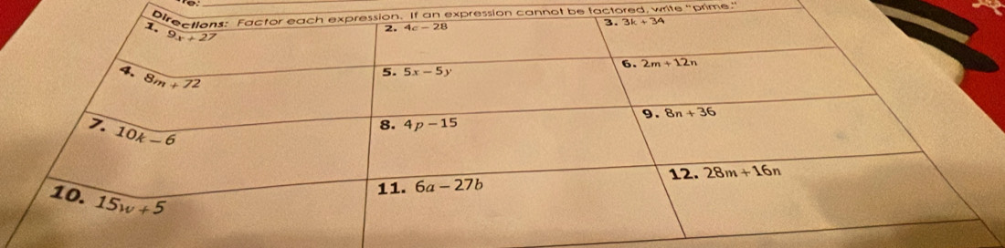 ession cannot be factored, write “prime.”