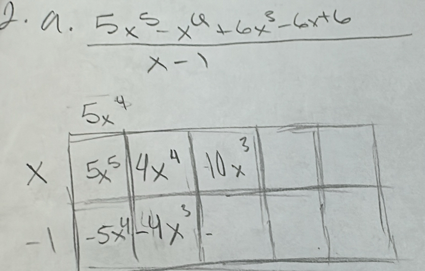  (5x^5-x^6+6x^3-6x+6)/x-1 
5x^4
X
-