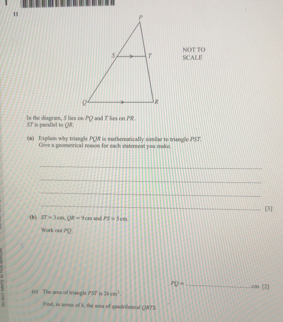 Gelöst:NOT TO SCALE In the diagram, S lies on PQ and T lies on PR. ST ...