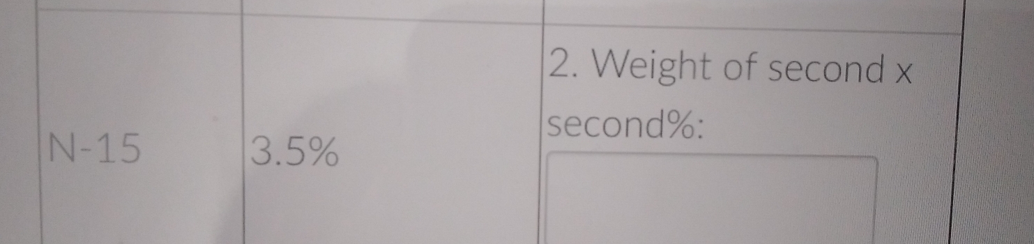 Weight of second x
second% :
N-15 3.5%