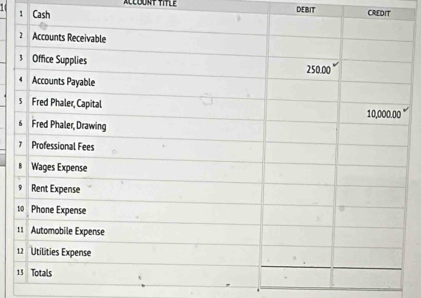 ACCOUNT TITLE 
1( DEBIT CREDIT 
1 Cash