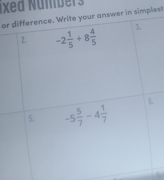 Ixed Numbers
orn simplest