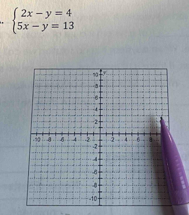 beginarrayl 2x-y=4 5x-y=13endarray.