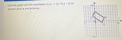 Use the graph and the translation (x,y)to (x+5,y-3) to 
answer parts a and b below.